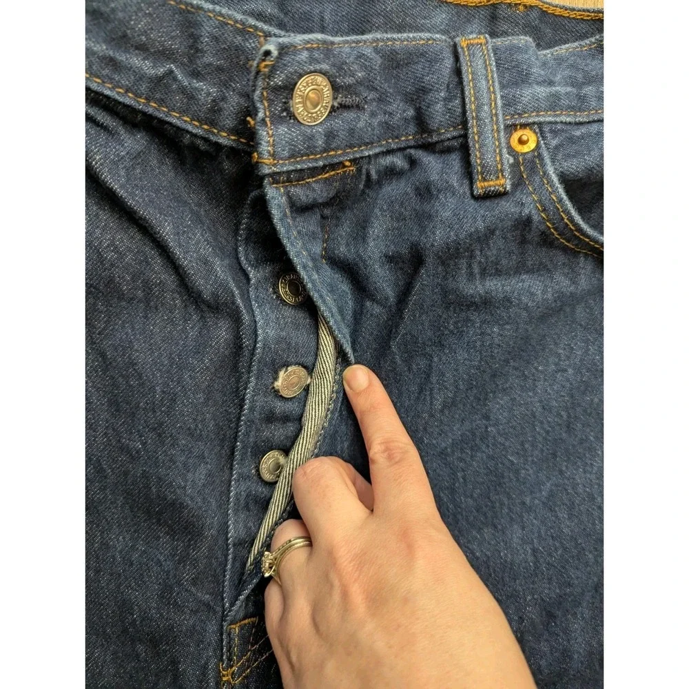 Levis 501 Cut Off Shorts Mens 40 Blue Dark Wash 100 Cotton Y2K Casual Summer - Picture 4 of 13